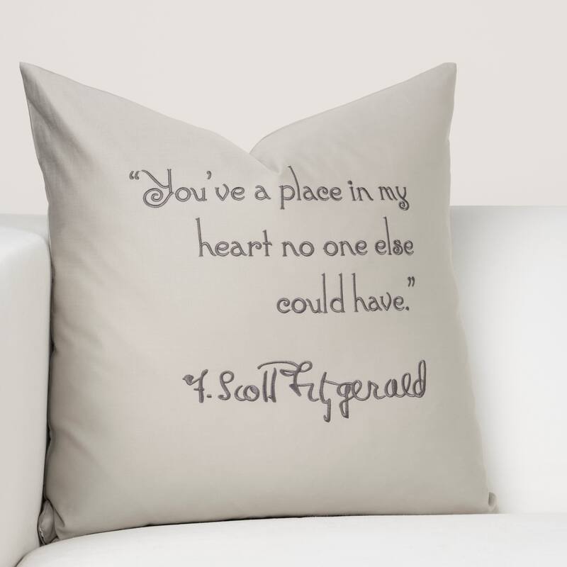 Hotel de Fitzgerald 18" Embroidered Pillow - Grey - You've a place in my heart no one else could have