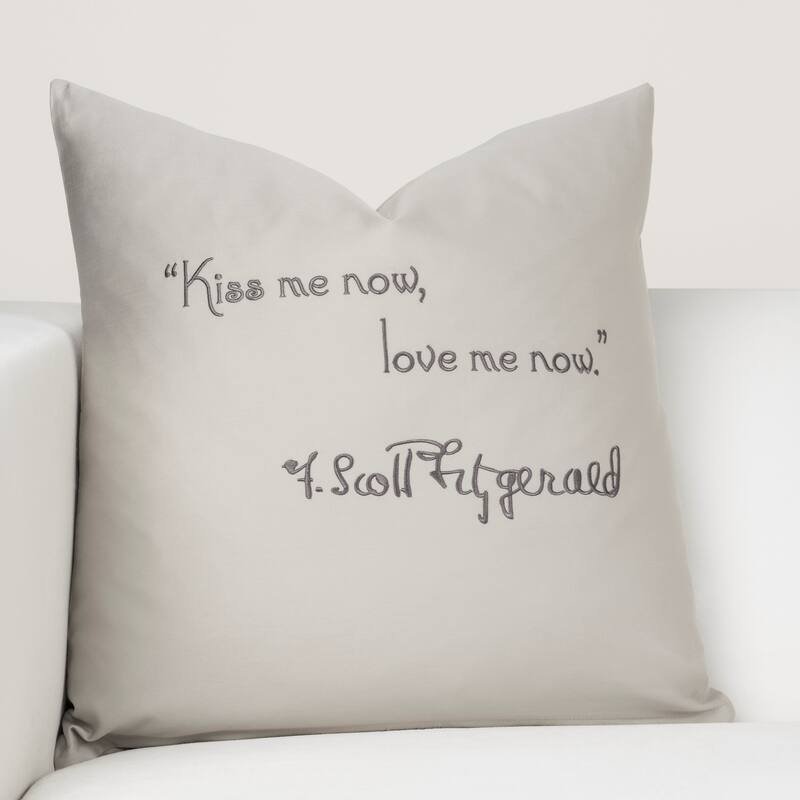 Hotel de Fitzgerald 18" Embroidered Pillow - Grey - Kiss me now love me now