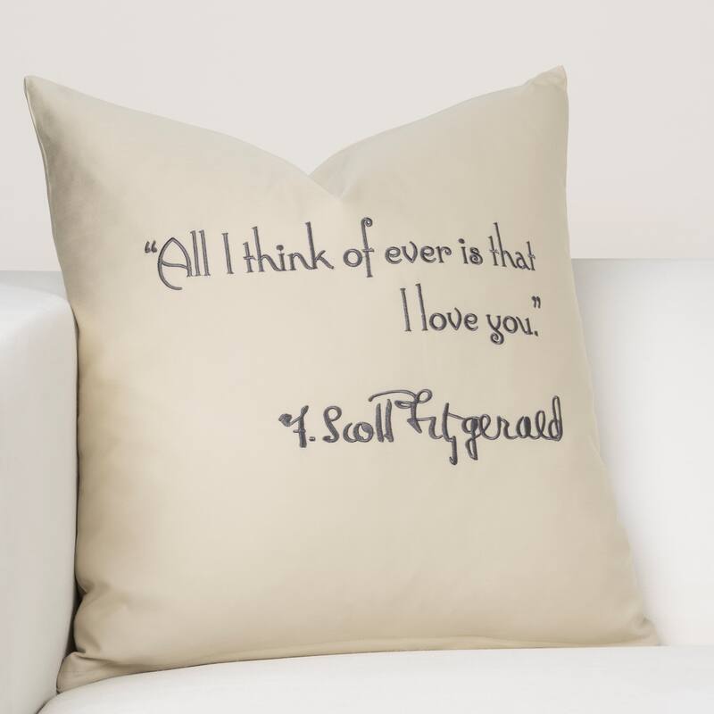 Hotel de Fitzgerald 18" Embroidered Pillow - Cream - All I think of ever is that I love you