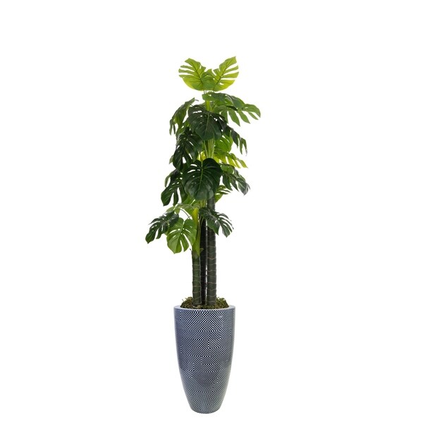 Laura Ashley 93.5" Tall Monstera Ceriman, Artificial Indoor/ Outdoor Faux Décor in Resin Planter