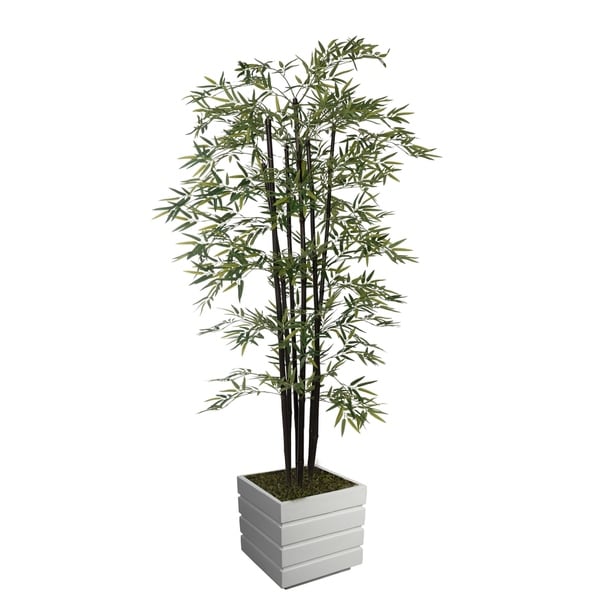 78" Tall Bamboo Tree with Decorative Black Poles and Fiberstone Planter