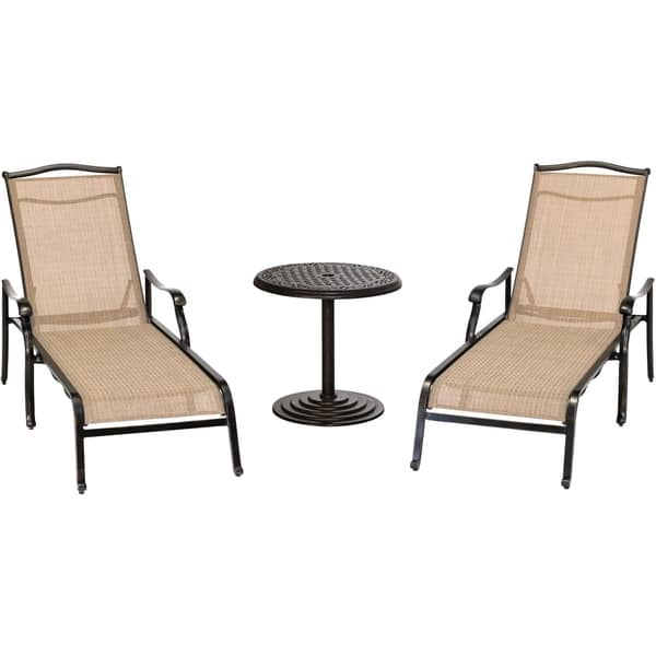 Shop Hanover Monaco 3 Piece Lounge Set With 2 Chaise Lounges And A 25 In Round Cast Top Umbrella Side Table On Sale Overstock 28366035