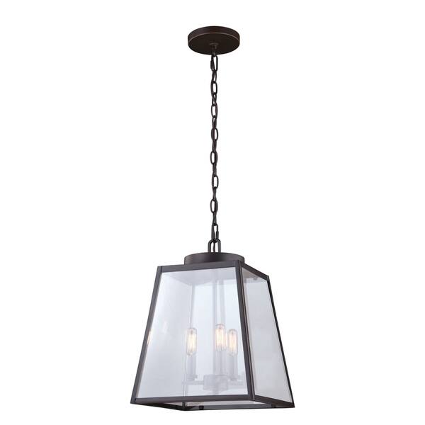 slide 2 of 3, Grant 3 Light Bronze Farmhouse Lantern Pendant Clear Glass - 12-in W x 16.25-in H x 12-in D