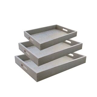 wooden tray grey w/gold design s/3