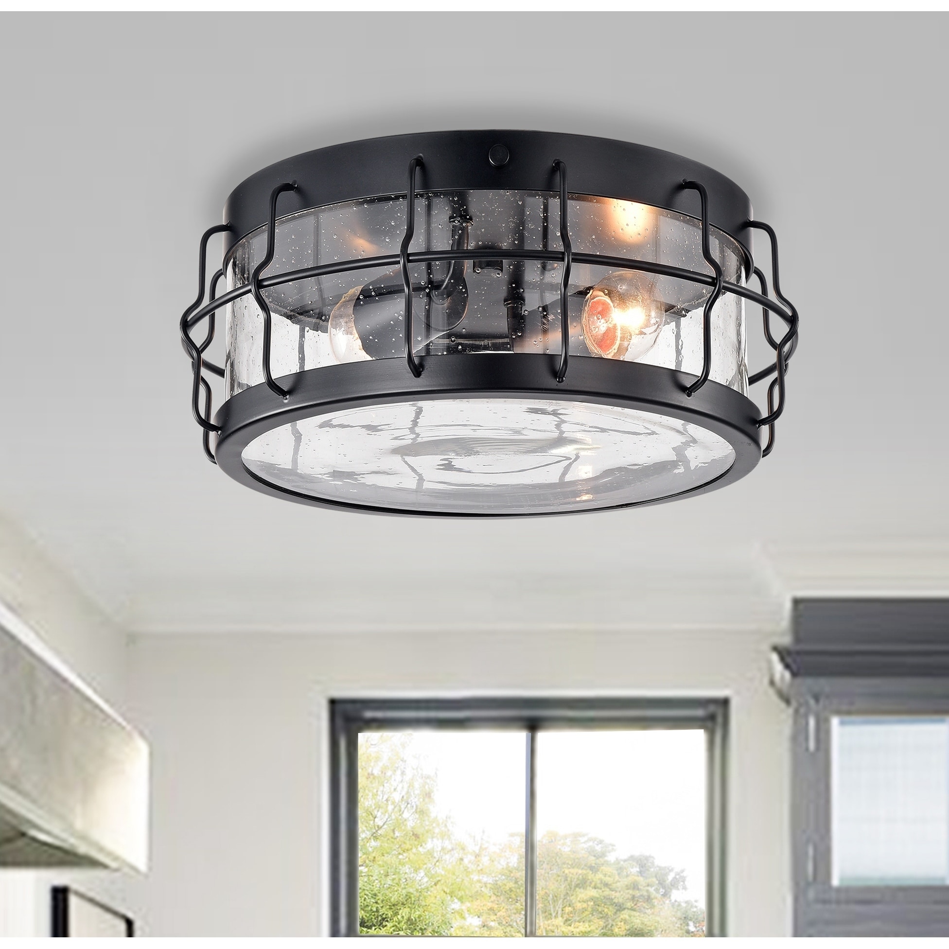 Warehouse of Tiffany Yinat Matte Black 2-light Flush-Mount Chandelier