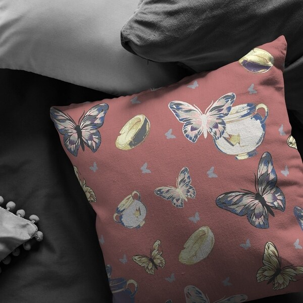 Bowls and Butterflies Suede Double Sided Decorative Pillow by Amrita Sen