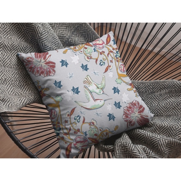 Amla Vines with Bird Suede Double Sided Decorative Pillow by Amrita Sen