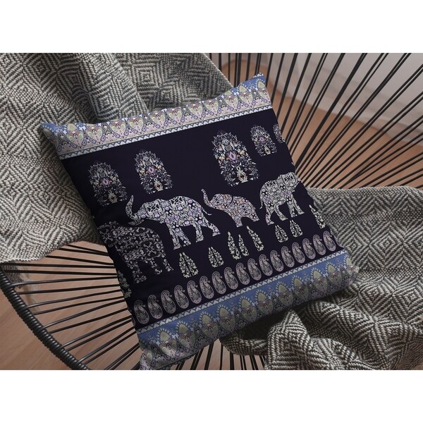 Elephant Made of Paisley Procession Suede Double Sided Decorative Pillow by Amrita Sen