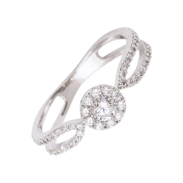Stainless Steel Prong-Set Split Shank Band Ring with Clear CZ