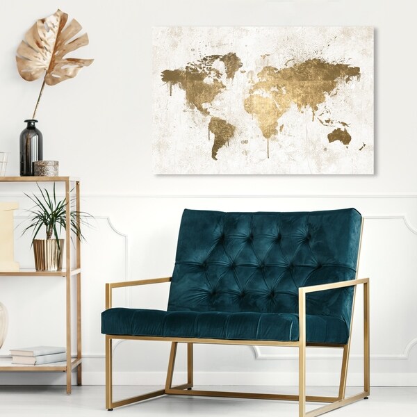 Oliver Gal 'Mapamundi White Gold' Maps and Flags Wall Art Canvas