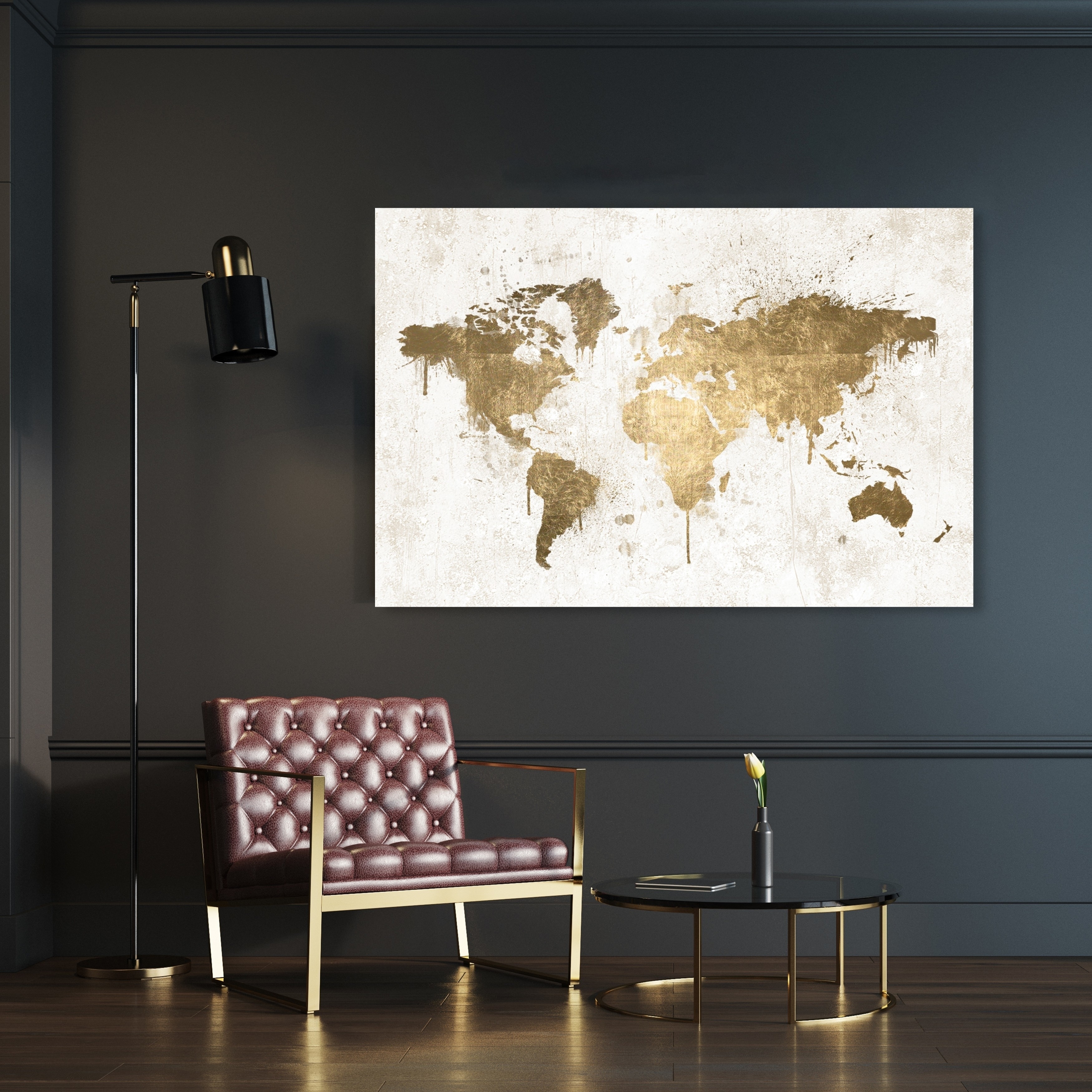 Oliver Gal 'Mapamundi White Gold' Maps and Flags Wall Art Canvas