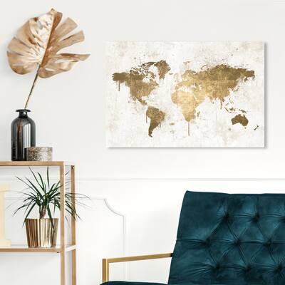 Oliver Gal 'Mapamundi White Gold' Maps and Flags Wall Art Canvas Print ...