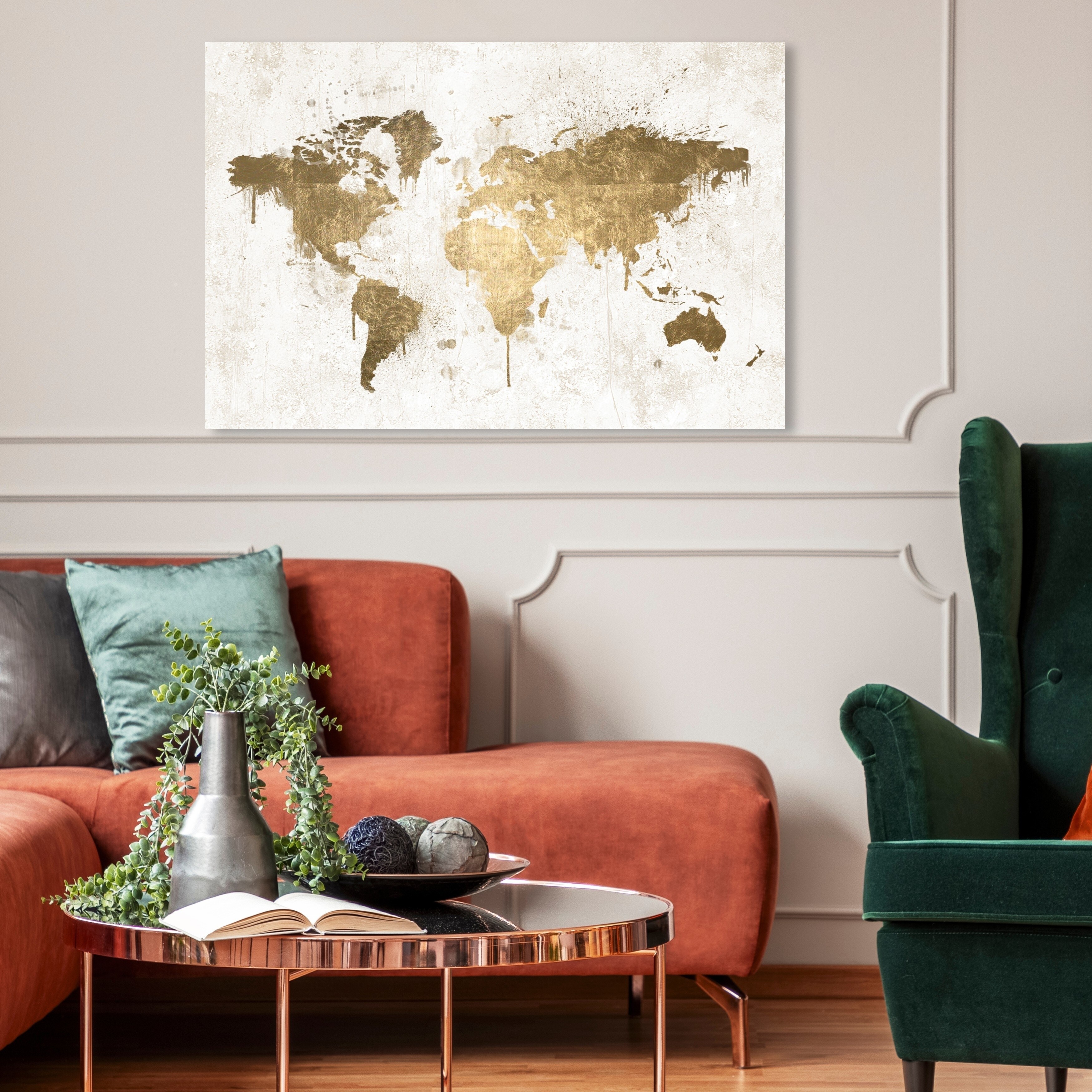 Oliver Gal 'Mapamundi White Gold' Maps and Flags Wall Art Canvas