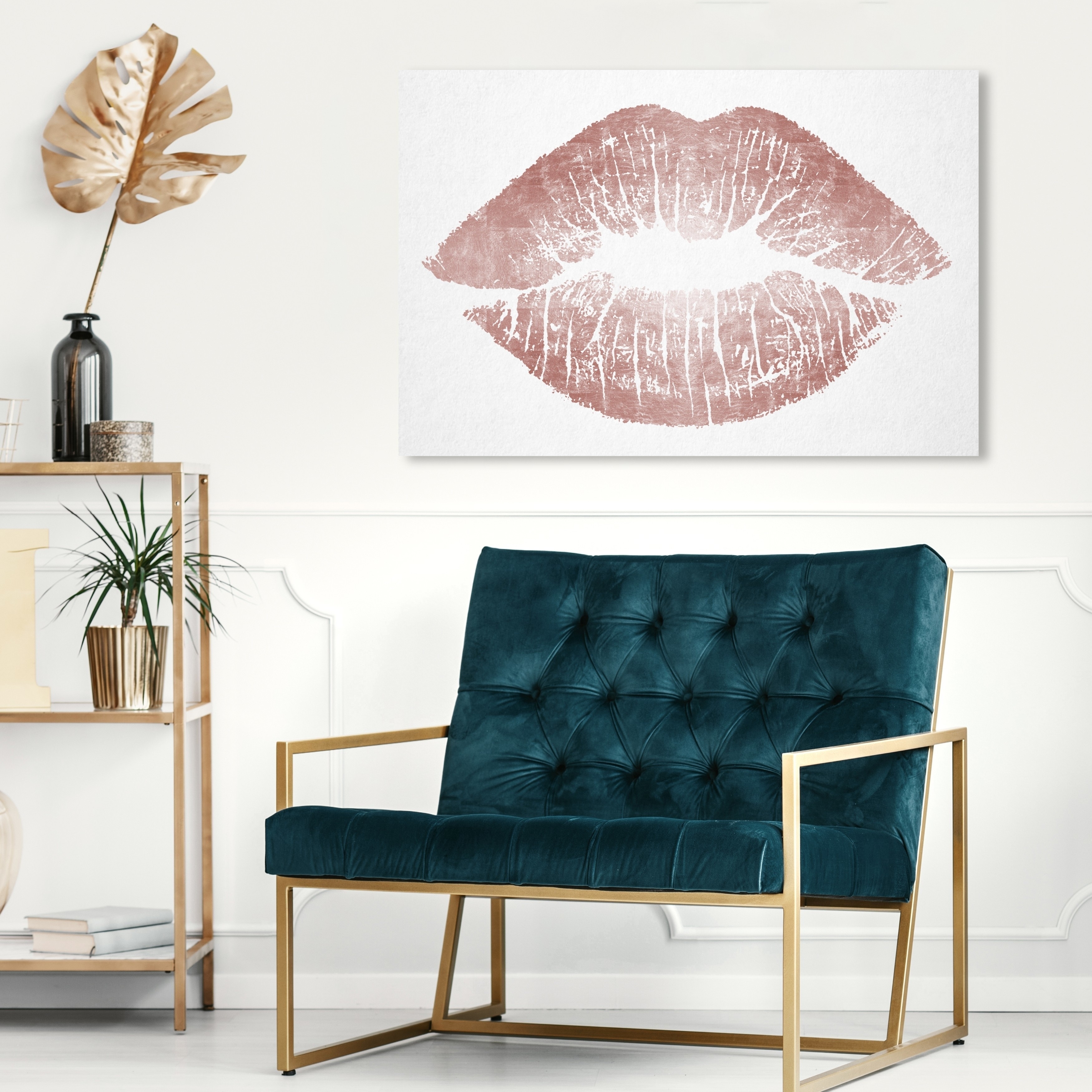 Oliver Gal 'Rose Gold Solid Kiss' Fashion and Glam Wall Art Canvas Print -  Pink, White