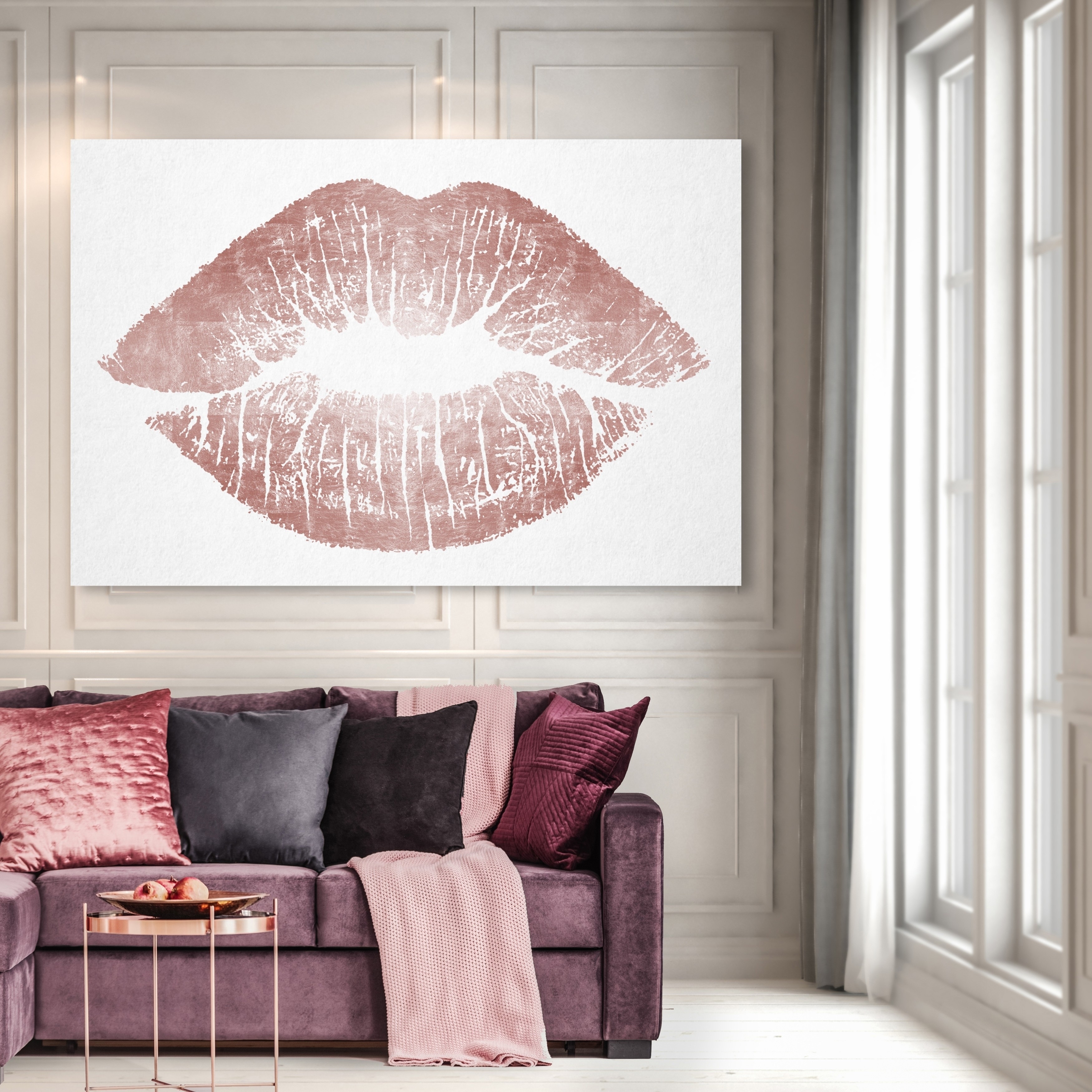 Oliver Gal 'Rose Gold Solid Kiss' Fashion and Glam Wall Art Canvas Print -  Pink, White