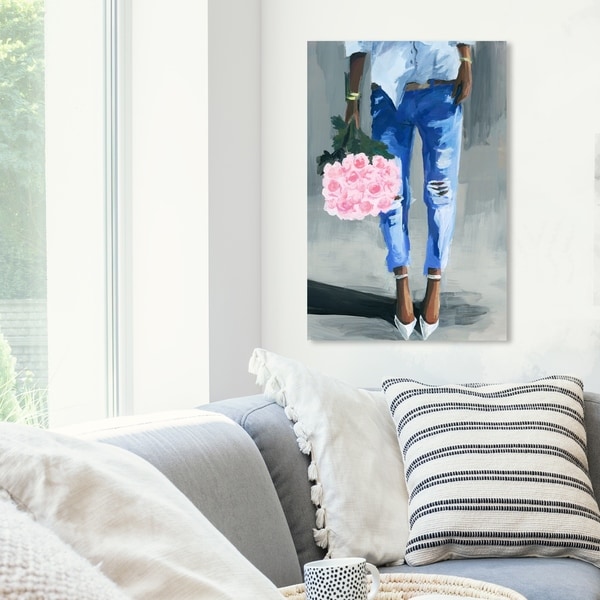 Oliver Gal 'Me and My Bouquet' Fashion and Glam Wall Art Canvas Print - Pink, Blue