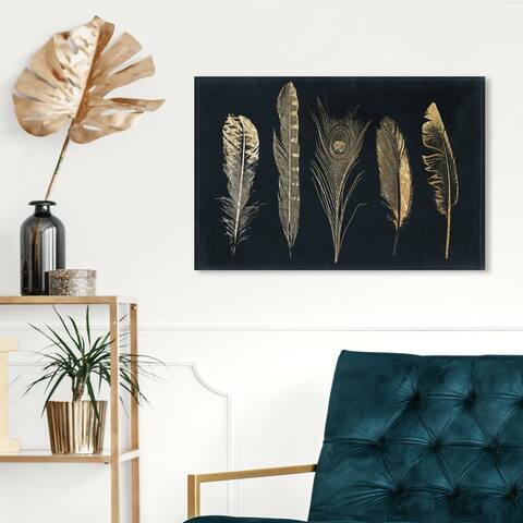 Oliver Gal 'Corinthian Feathers' Fashion and Glam Wall Art Canvas Print - Gold, Blue