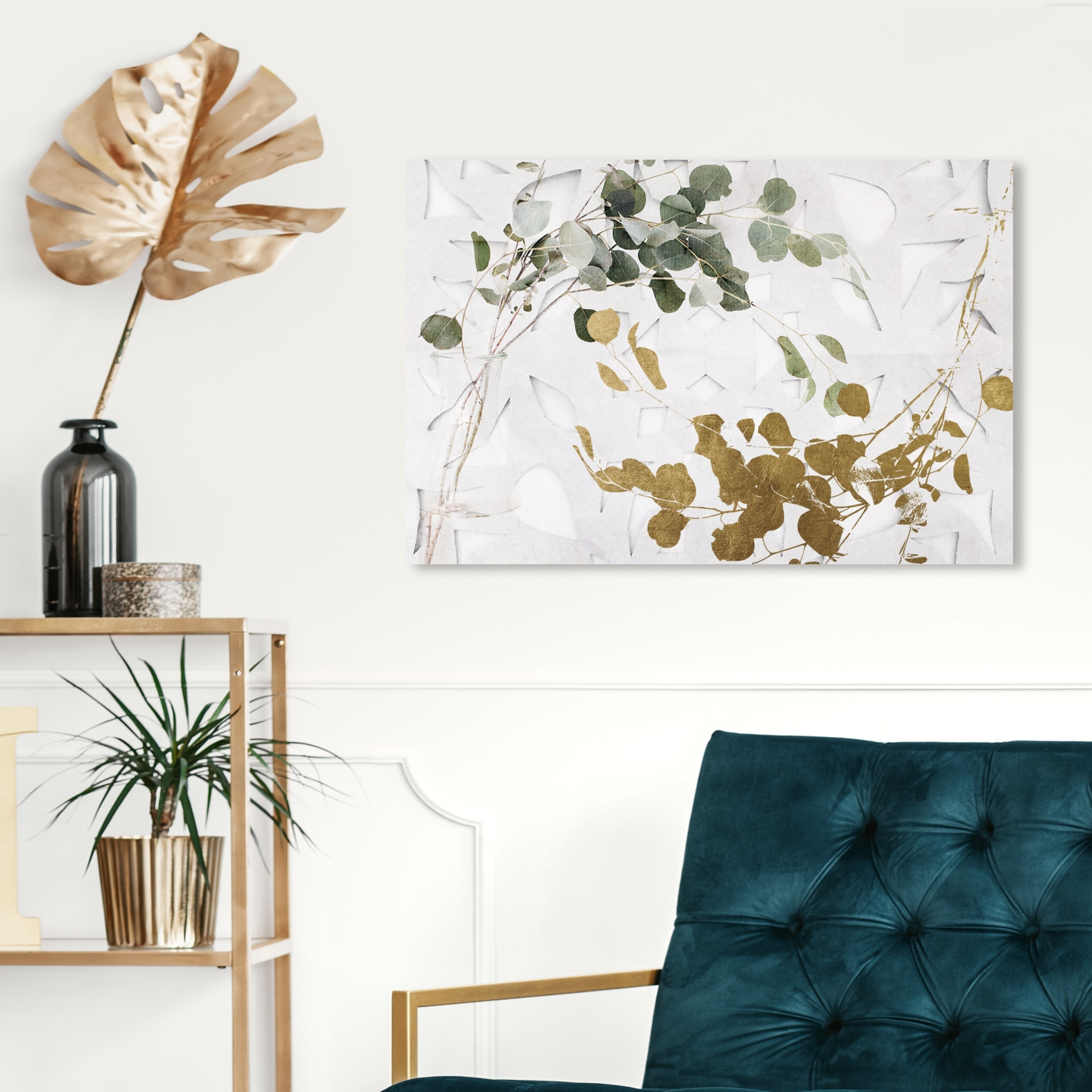 Oliver Gal 'Gold Leaves' Floral and Botanical Wall Art Canvas Print - Gold,  Black - Bed Bath & Beyond - 28526140