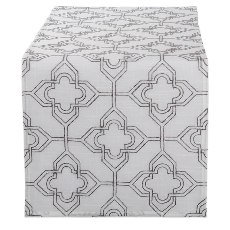 DII Embroidered Table Runner - Lattice on Off White Base