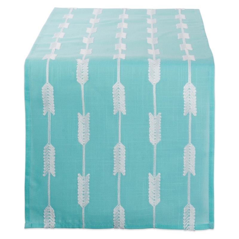 DII Embroidered Table Runner - Arrow on Aqua Base