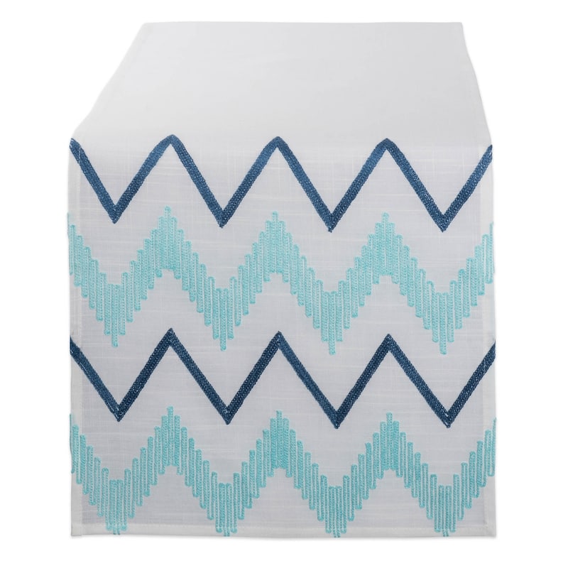 DII Embroidered Table Runner - Chevron on Off White Base
