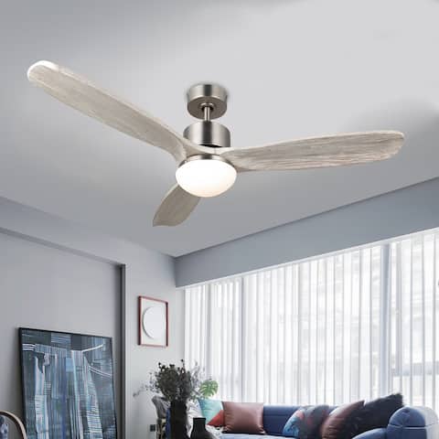 CO-Z 52" 3-Blade LED Ceiling Fan w Solid Wood Blades, Remote Control, Light Kit