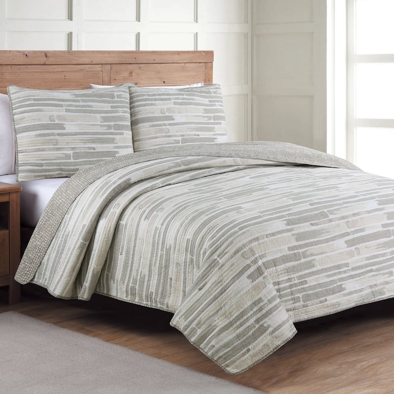 Porch & Den Pepperidge Brown Abstract Stripe Pattern Quilt Set