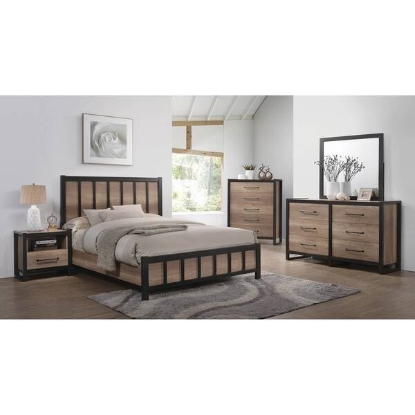 Britt Weathered Oak 5 Piece Panel Bedroom Set With 2 Britt Weathered Oak 5 Piece Panel Bedroom Set With 2