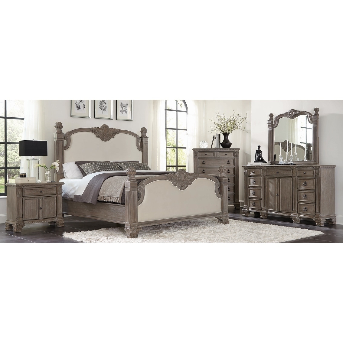 Shop Colby Ivory And Vintage Grey 4 Piece Bedroom Set With 2 Nightstands On Sale Overstock 28370636
