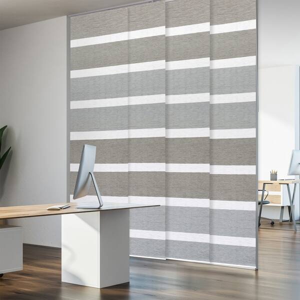 Extendable 4-Rail Track Track GoDear Design Deluxe Adjustable Sliding Panel Track Blind 45.8-86 W x 96 H Gray Leaf Pattern Trimmable Natural Woven Fabric American River