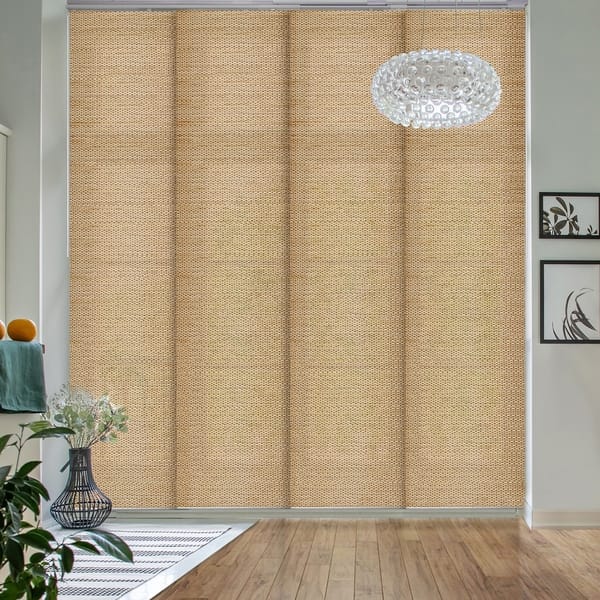 Extendable 4-Rail Track Track GoDear Design Deluxe Adjustable Sliding Panel Track Blind 45.8-86 W x 96 H Gray Leaf Pattern Trimmable Natural Woven Fabric American River