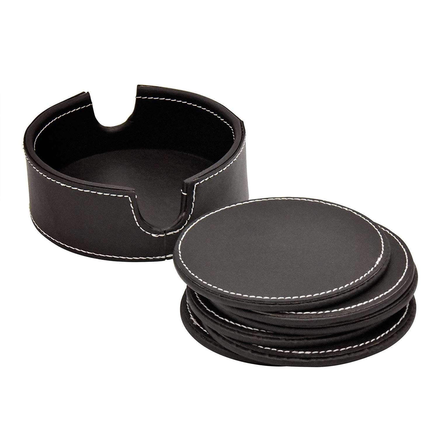 Coasters Leather Round 6 Pcs Black