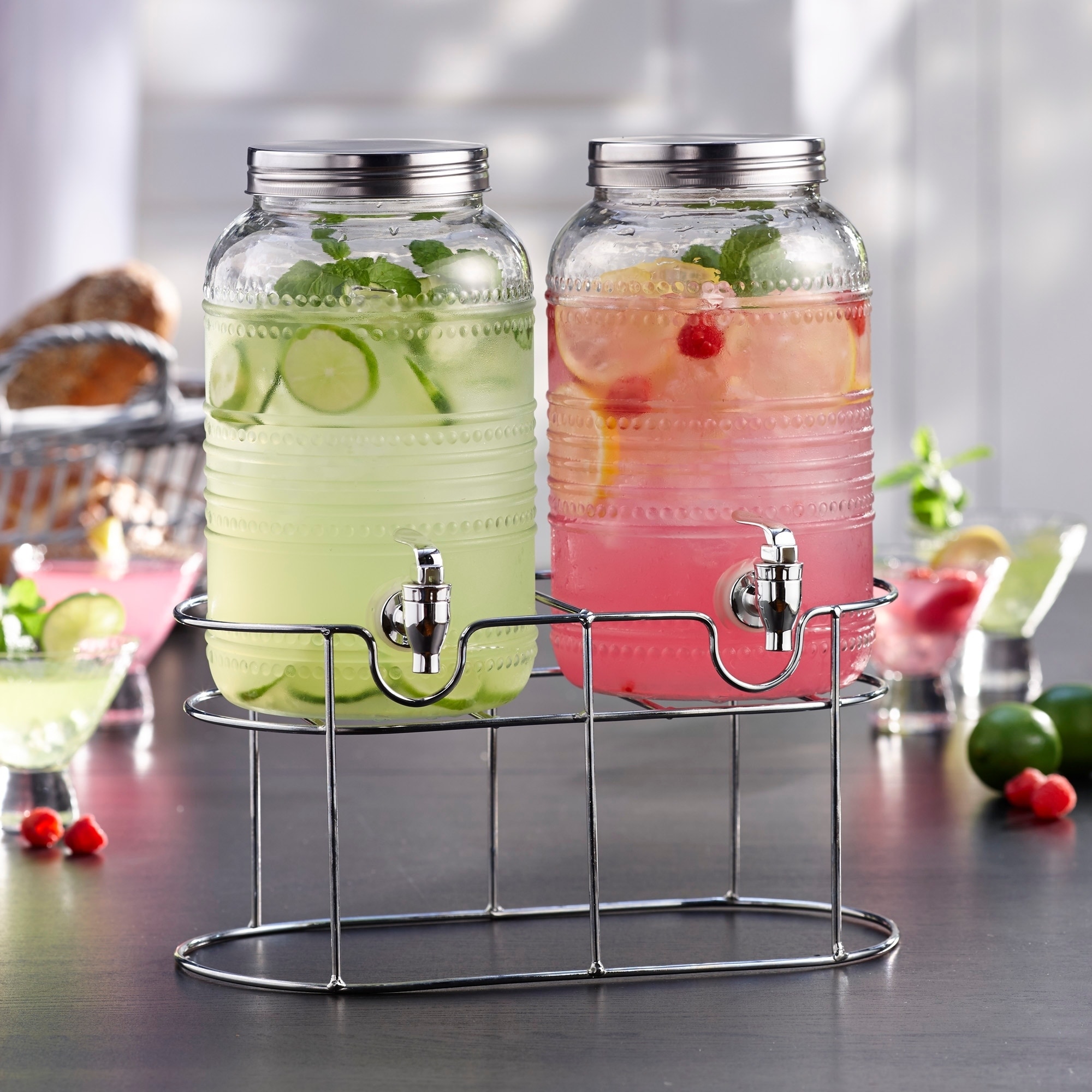 Style Setter Liam Double Beaded Glass Beverage Dispenser with