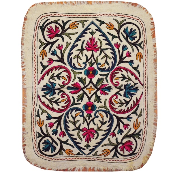 Handmade One-of-a-Kind Suzani Namad (Uzbekistan) - 3' x 4'