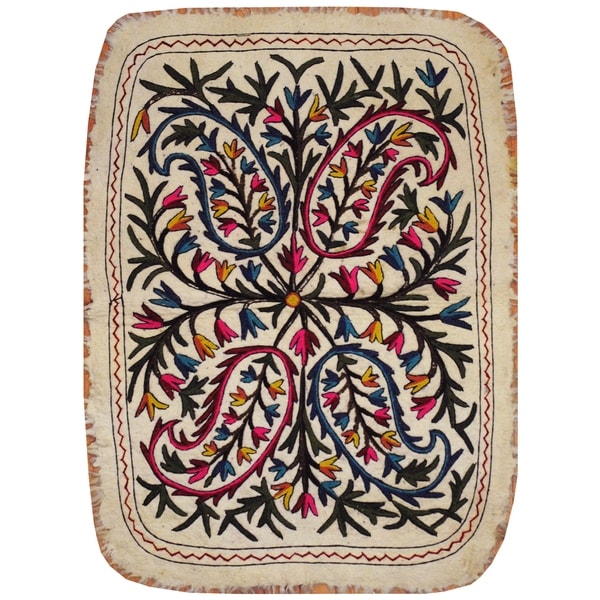 Handmade One-of-a-Kind Suzani Namad (Uzbekistan) - 3' x 4'