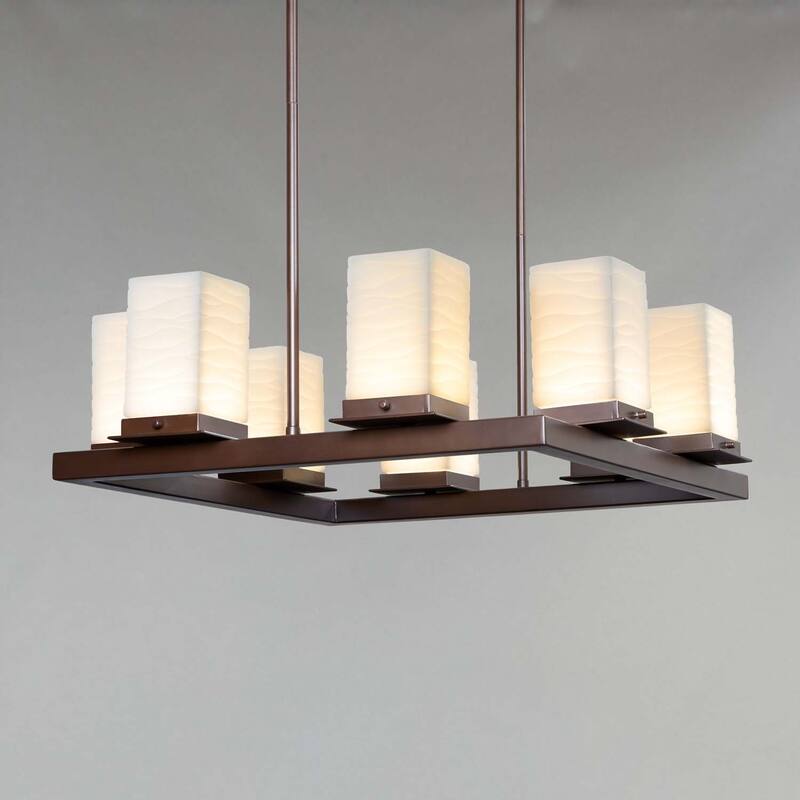 Justice Design Porcelina Laguna 8-light Dark Bronze LED Outdoor Chandelier, Waves Shade