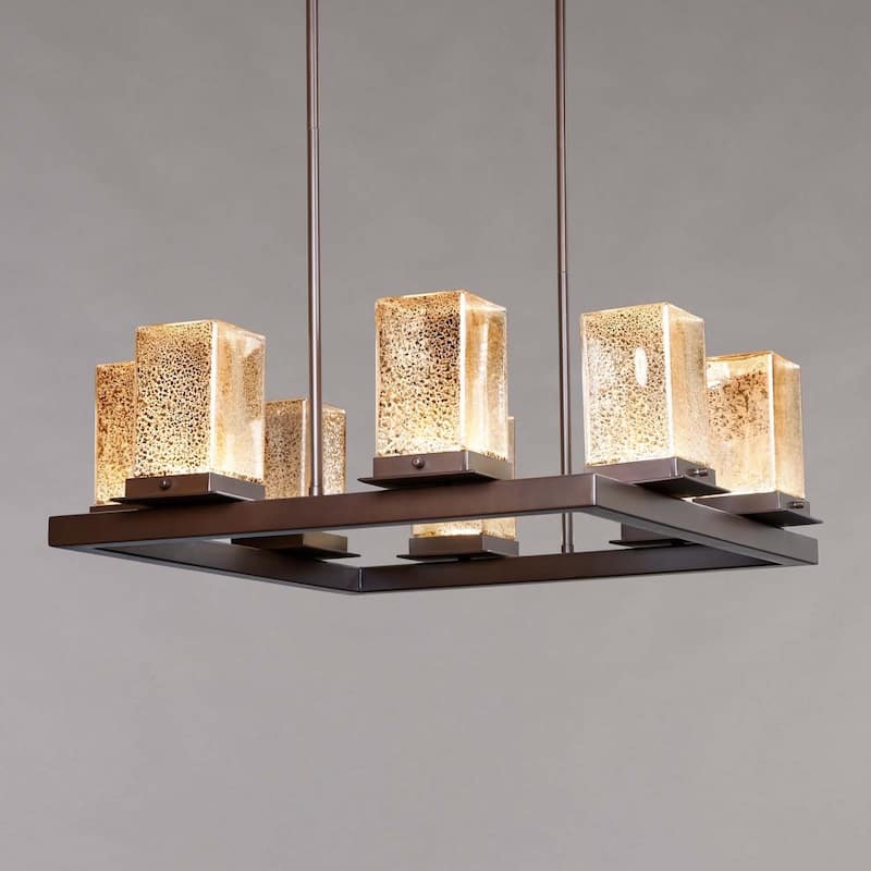 Justice Design Fusion Laguna 8-light Dark Bronze LED Outdoor Chandelier, Mercury Glass Shade