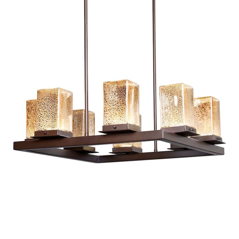 Justice Design Fusion Laguna 8-light Dark Bronze LED Outdoor Chandelier, Mercury Glass Shade