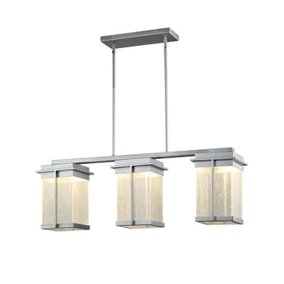 Justice Design Fusion Pacific 3-light Brushed Nickel LED Outdoor Chandelier, Seeded Shade