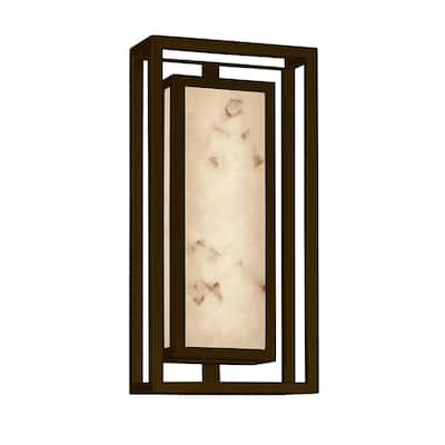 Justice Design LumenAria Bayview 15-inch Dark Bronze LED Outdoor Wall Sconce, Faux Alabaster Shade