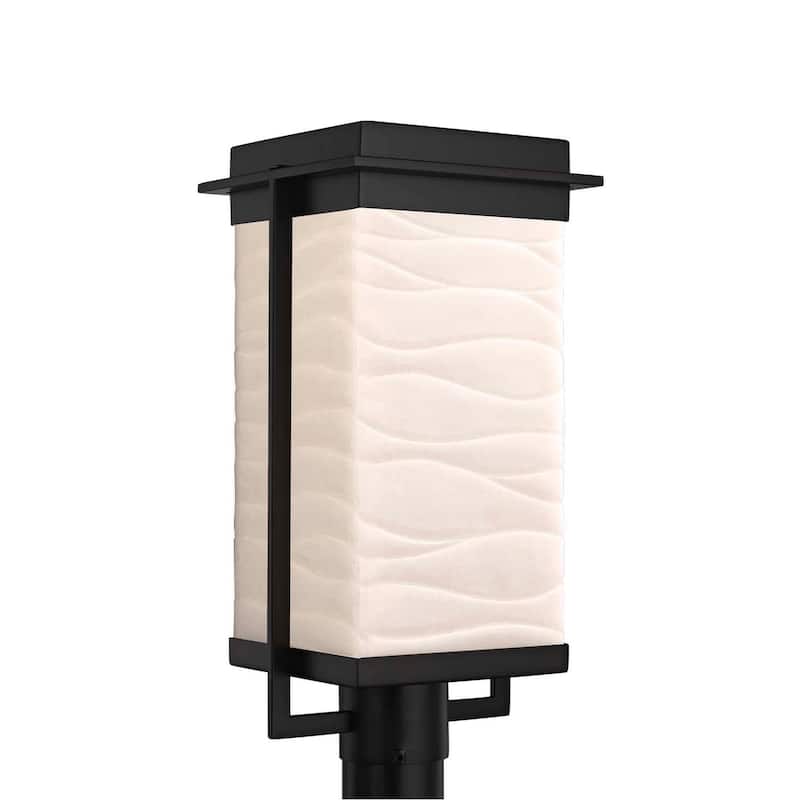 Justice Design Porcelina Pacific 1-light Matte Black LED Outdoor Post Light, Waves Shade