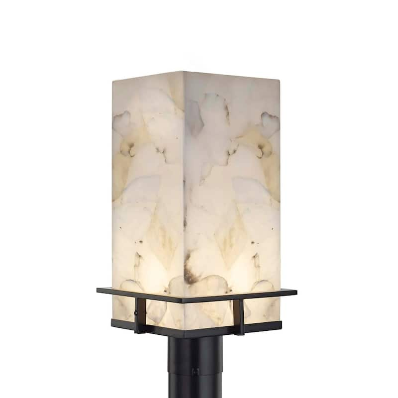 Justice Design Alabaster Rocks! Avalon 1-light Matte Black LED Outdoor Post Light, Shaved Alabaster Rocks Shade