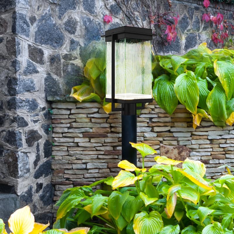 Justice Design Fusion Pacific 1-light Matte Black LED Outdoor Post Light, Rain Shade