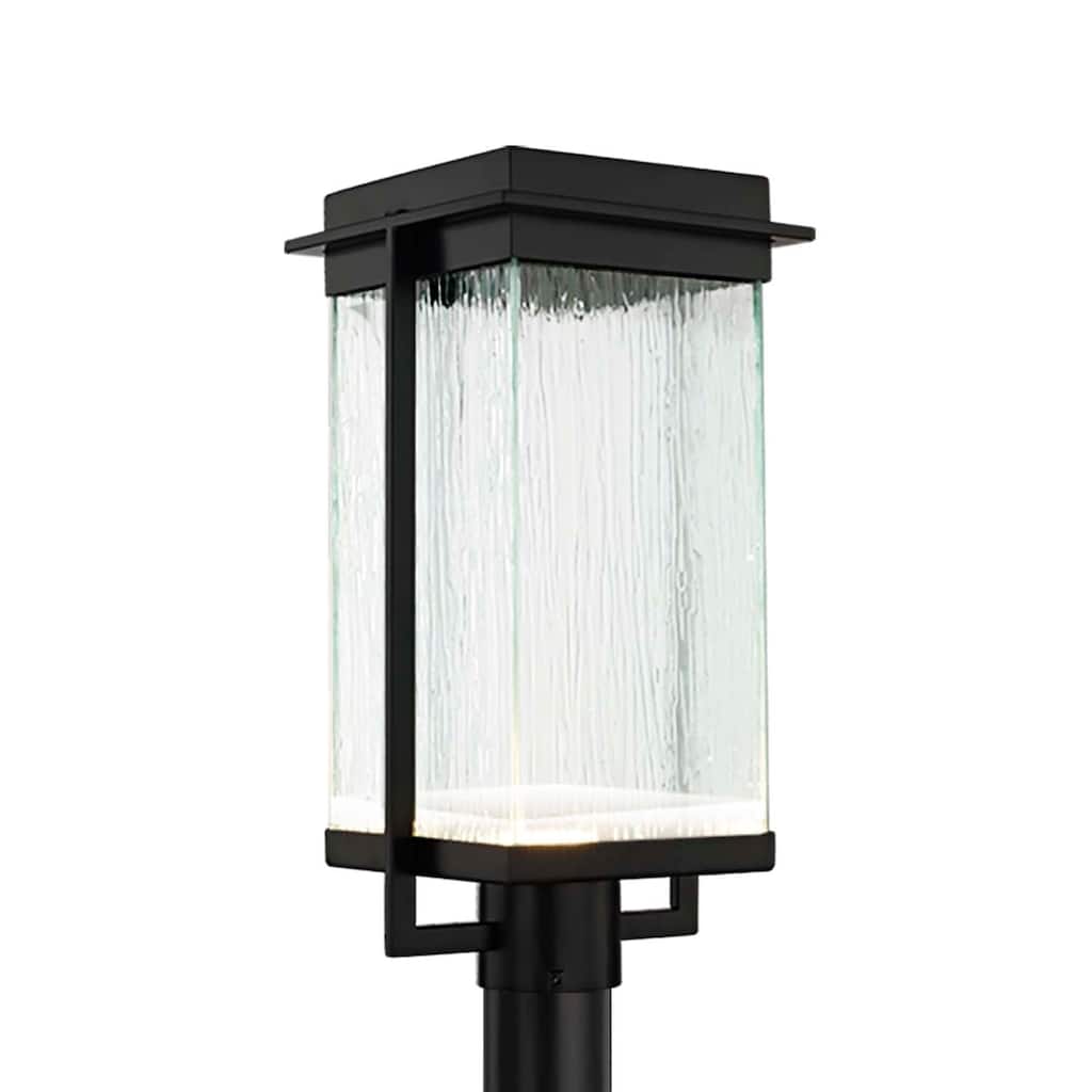 Justice Design Fusion Pacific 1-light Matte Black LED Outdoor Post Light, Rain Shade