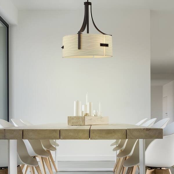 slide 1 of 1, Porcelina Lira 6-light Dark Bronze Drum Pendant, Waves Shade