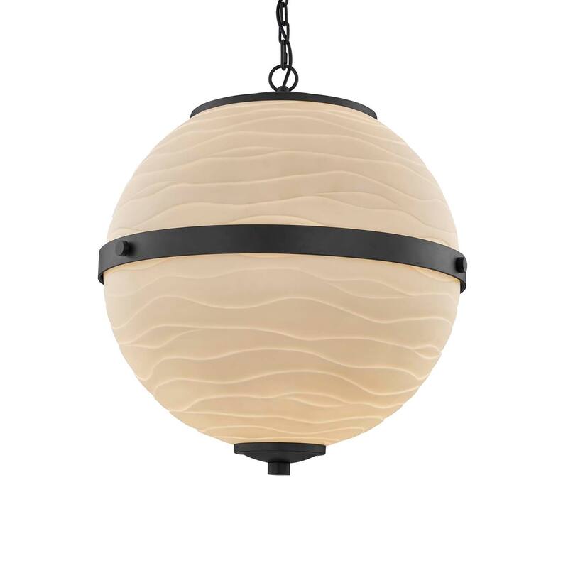 Justice Design Porcelina Imperial 3-light Matte Black Chandelier, Waves Shade