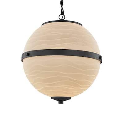 Justice Design Porcelina Imperial 3-light Matte Black Chandelier, Waves Shade