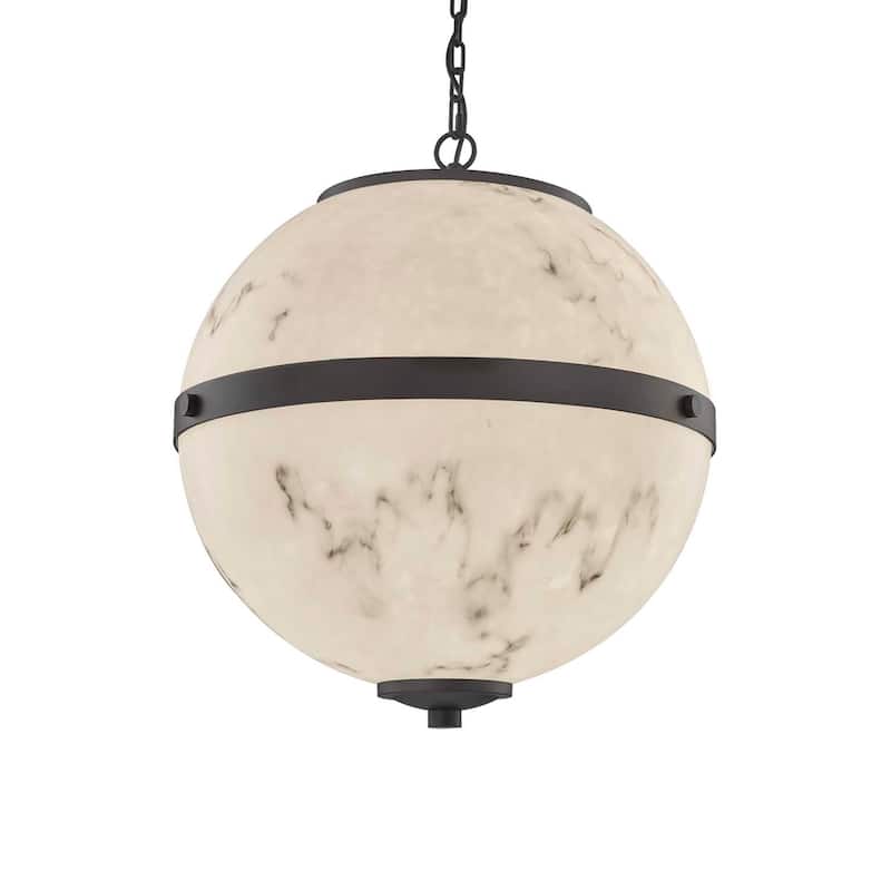 Justice Design LumenAria Imperial 3-light Matte Black Chandelier, Faux Alabaster Shade