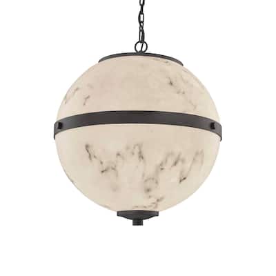 Justice Design LumenAria Imperial 3-light Matte Black Chandelier, Faux Alabaster Shade