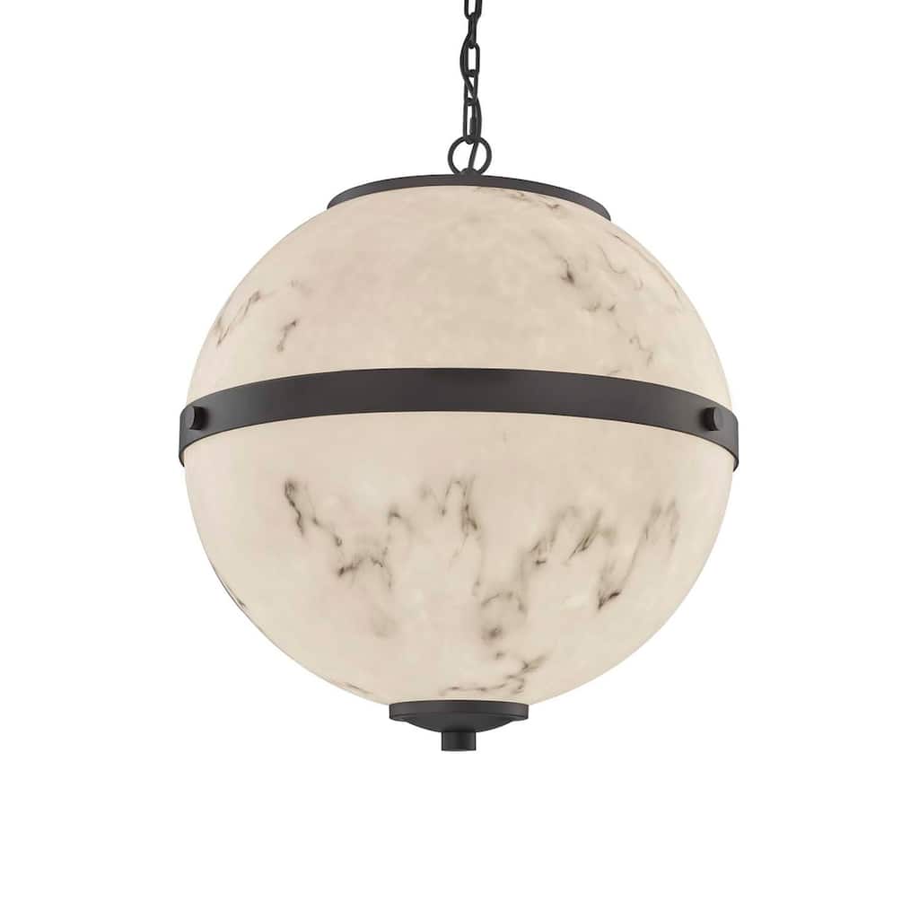 Justice Design LumenAria Imperial 3-light Matte Black Chandelier, Faux Alabaster Shade